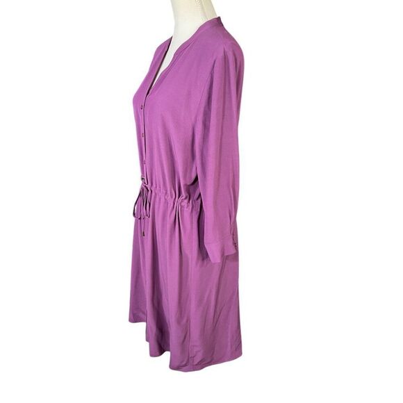 Eileen Fisher Tie Waist Button-Down Dress in Currant Purple Size Medium - Picture 2 of 7